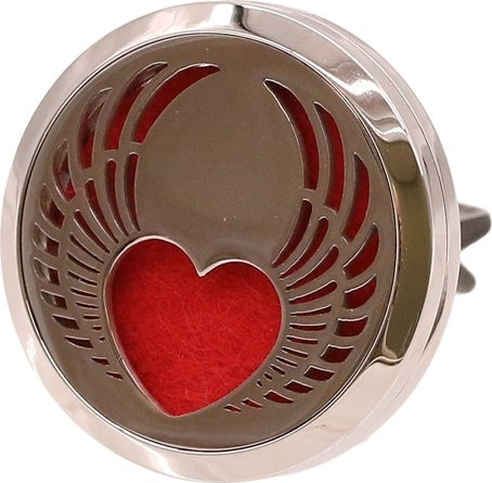 Heart With Wings Design Fragrance Oil Car Vent Clip [Silver]