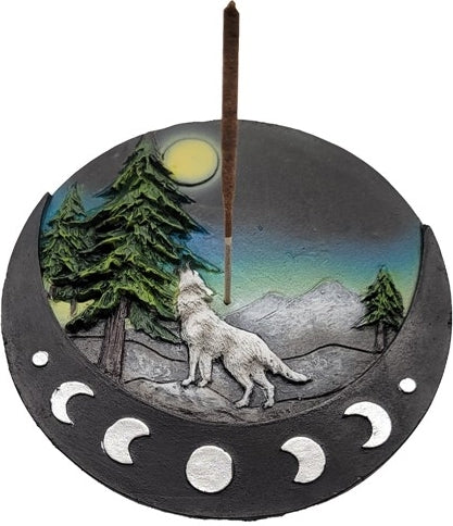 Wolf With Moons Incense Burner [Black]