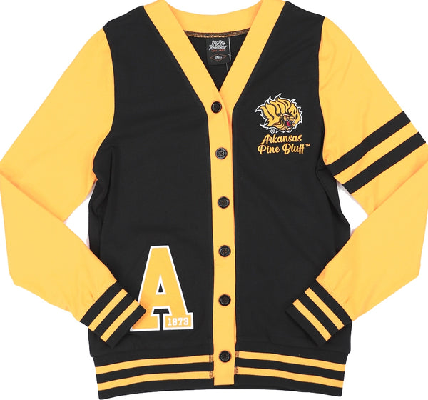 Big Boy Arkansas At Pine Bluff Golden Lions S11 Womens Lightweight Cardigan [Black]