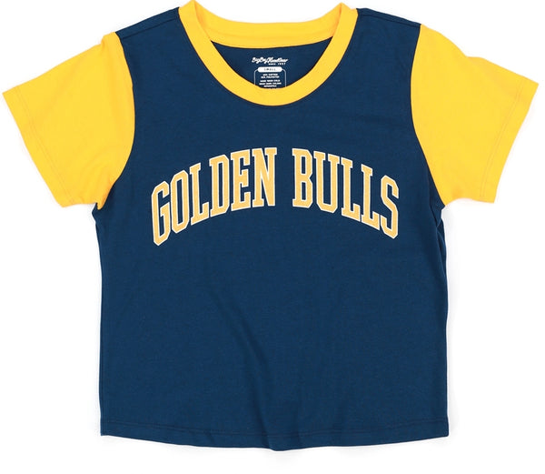 Big Boy Johnson C. Smith Golden Bulls S5 Womens Cropped Tee [Navy Blue]