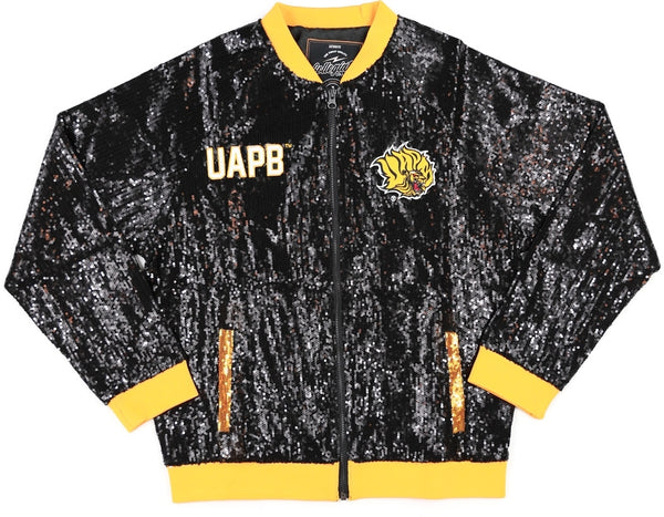 Big Boy Arkansas At Pine Bluff Golden Lions S5 Womens Sequins Jacket [Black]