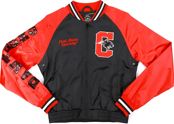 Big Boy Clark Atlanta Panthers S5 Womens Satin Sequins Jacket [Black]