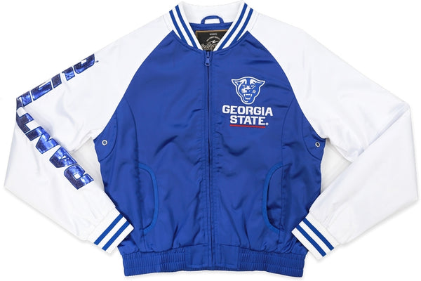 Big Boy Georgia State Panthers S5 Womens Satin Sequins Jacket [Royal Blue]