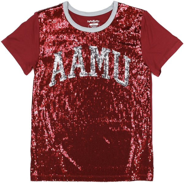 Big Boy Alabama A&M Bulldogs S7 Womens Sequins Tee [Maroon]