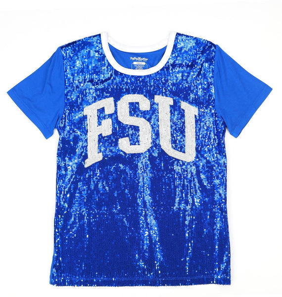 Big Boy Fayetteville State Broncos S7 Womens Sequins Tee [Royal Blue]