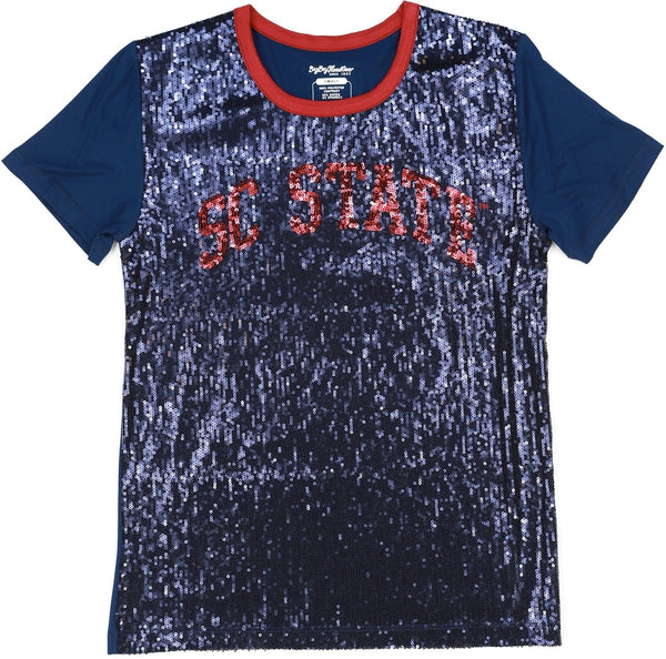 Big Boy South Carolina State Bulldogs S7 Womens Sequins Tee [Navy Blue]