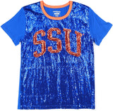 Big Boy Savannah State Tigers S7 Womens Sequins Tee [Royal Blue]