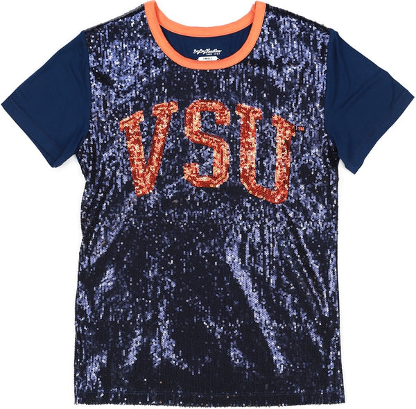 Big Boy Virginia State Trojans S7 Womens Sequins Tee [Navy Blue]