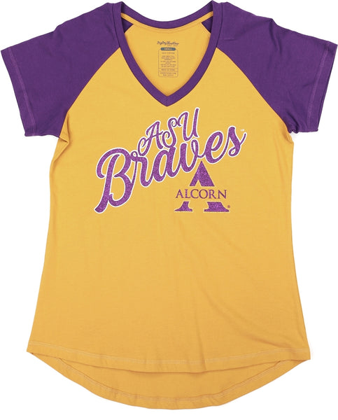 Big Boy Alcorn State Braves S4 Womens V-Neck Tee [Old Gold]
