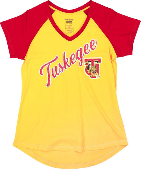 Big Boy Tuskegee Golden Tigers S4 Womens V-Neck Tee [Gold]