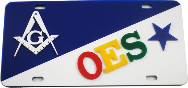 Mason + Eastern Star Two Group Split License Plate [Blue/White]