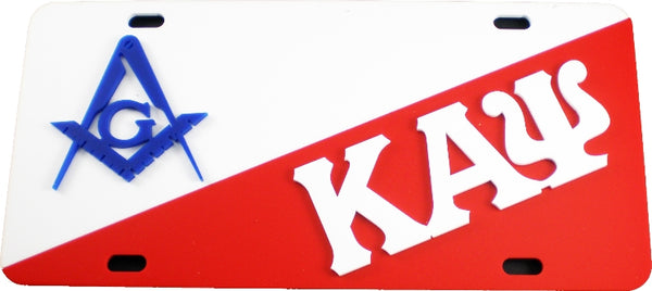 Mason + Kappa Alpha Psi Two Group Split License Plate [White/Red]