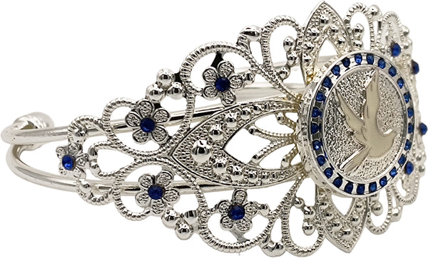 Zeta Phi Beta Dove Crown Filigree Ladies Bangle Bracelet With Stones [Silver]