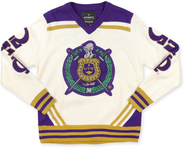 Big Boy Omega Psi Phi Divine 9 S5 V-Neck Sweater [Ivory White]