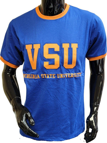 Buffalo Dallas Virginia State Trojans Adult Unisex Ringer Tee [Short Sleeve - Blue]