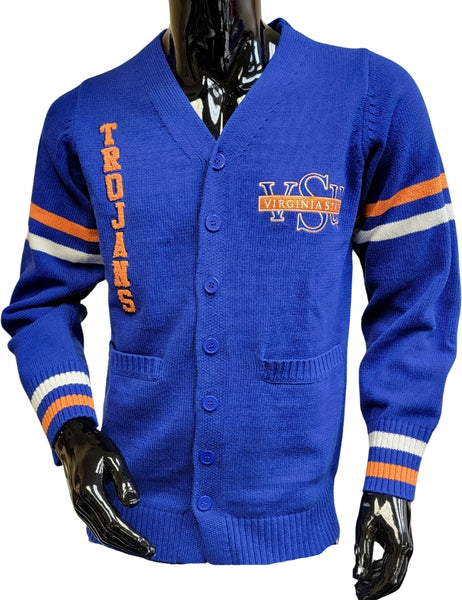 Buffalo Dallas Virginia State Trojans Adult Unisex Varsity Cardigan [Button Down - Blue]