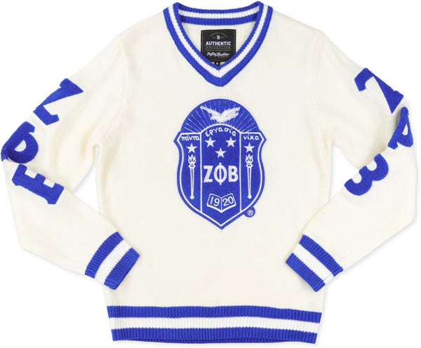 Big Boy Zeta Phi Beta Divine 9 S5 V-Neck Sweater [Ivory White]