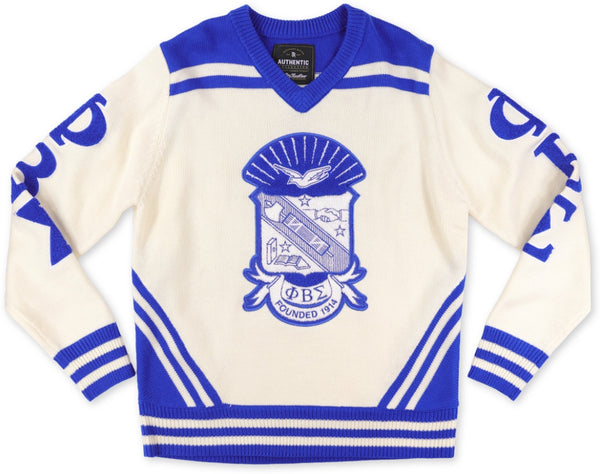 Big Boy Phi Beta Sigma Divine 9 S5 V-Neck Sweater [Ivory White]