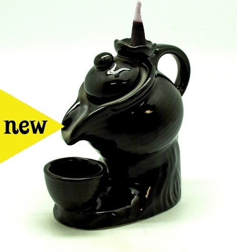 Ceramic Teacup Backflow Incense Cone Burner [Black]