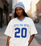 Big Boy Zeta Phi Beta Divine 9 S1 Oversized Chenille Football Jersey Tee [Ivory White]