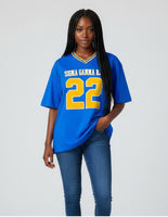 Big Boy Sigma Gamma Rho Divine 9 S1 Oversized Chenille Football Jersey Tee [Royal Blue]
