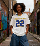 Big Boy Sigma Gamma Rho Divine 9 S1 Oversized Chenille Football Jersey Tee [Ivory White]