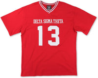 Big Boy Delta Sigma Theta Divine 9 S1 Oversized Chenille Football Jersey Tee [Red]