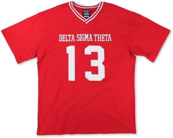 Big Boy Delta Sigma Theta Divine 9 S1 Oversized Chenille Football Jersey Tee [Red]