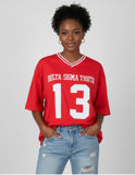 Big Boy Delta Sigma Theta Divine 9 S1 Oversized Chenille Football Jersey Tee [Red]