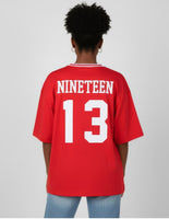 Big Boy Delta Sigma Theta Divine 9 S1 Oversized Chenille Football Jersey Tee [Red]