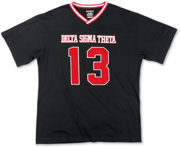 Big Boy Delta Sigma Theta Divine 9 S1 Oversized Chenille Football Jersey Tee [Black]