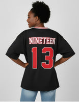 Big Boy Delta Sigma Theta Divine 9 S1 Oversized Chenille Football Jersey Tee [Black]