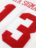 Big Boy Delta Sigma Theta Divine 9 S1 Oversized Chenille Football Jersey Tee [Ivory White]