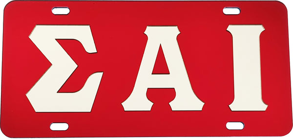 Sigma Alpha Iota Inlaid Mirror Colored License Plate [Red/Silver]