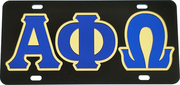 Alpha Phi Omega Outline Mirror Colored License Plate [Black/Blue/Gold]
