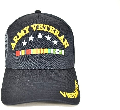 Army Vietnam Veteran Ribbons & Stars M1209B Shadow Mens Cap [Black]
