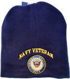 U.S. Navy Veteran Round Seal Short Beanie Cap [Navy Blue]