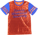 Big Boy Headgear Florida Memorial Lions S8 Womens Sequin Tee [Orange]