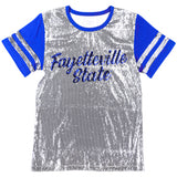Big Boy Headgear Fayetteville State Broncos S8 Womens Sequin Tee [White]