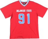 Big Boy Headgear Delaware State Hornets S1 Womens Loose Fit V-Neck Short Sleeve Tee [Red]