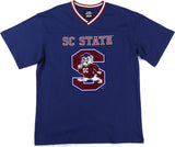Big Boy Headgear South Carolina State Bulldogs S1 Womens Loose Fit V-Neck Short Sleeve Tee [Navy Blue]