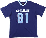 Big Boy Headgear Spelman Jaguars S1 Womens Loose Fit V-Neck Short Sleeve Tee [Navy Blue]
