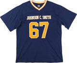 Big Boy Headgear Johnson C. Smith Golden Bulls S1 Womens Loose Fit V-Neck Short Sleeve Tee [Navy Blue]