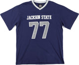 Big Boy Headgear Jackson State Tigers S1 Womens Loose Fit V-Neck Short Sleeve Tee [Navy Blue]