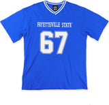 Big Boy Headgear Fayetteville State Broncos S1 Womens Loose Fit V-Neck Short Sleeve Tee [Royal Blue]