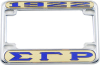 Sigma Gamma Rho 1922 Motorcycle License Plate Frame [Motorcycle Frame - Gold/Blue]