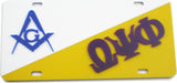 Mason + Omega Psi Phi Split License Plate [White/Gold]