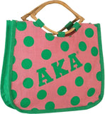 Alpha Kappa Alpha Polka Dot Jute Bag [Green/Pink]