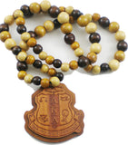 Alpha Kappa Alpha Laser Engraved Crest Wood Bead Tiki Necklace [Brown]