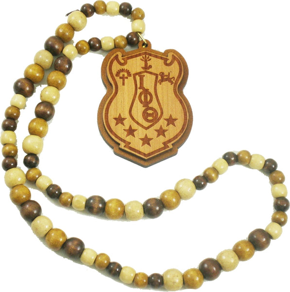 Iota Phi Theta Wood Bead Tiki Crest Laser Engraved Medallion [Brown]